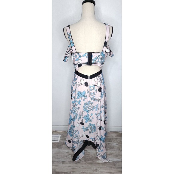 $405 Self Portrait Asymmetric Pink Floral Print Midi A Line Dress Size 10 NWT - Picture 7 of 16